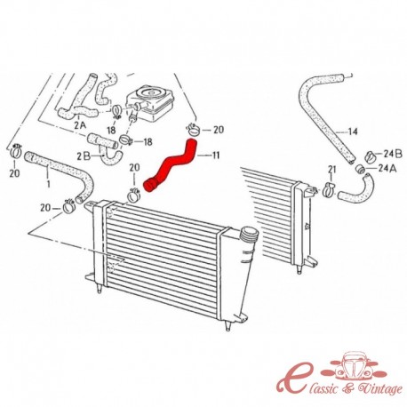 Mànega d'aigua superior entre el radiador i la culata del Golf 1 1800cc Caddy i Cabriolet