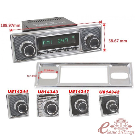Painel frontal estilo Chrome Becker para rádio automotivo Retrosound