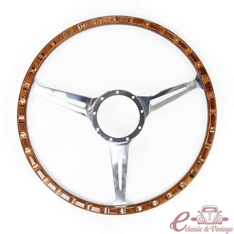 Volante de madeira clássica e alumínio perfurado de 17 polegadas