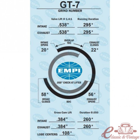 Arbre à cames EMPI GT-7 Performance (295°)