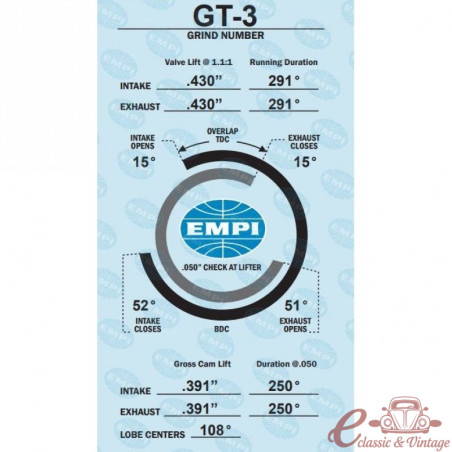 EMPI GT-3 Performance Camshaft (291°)
