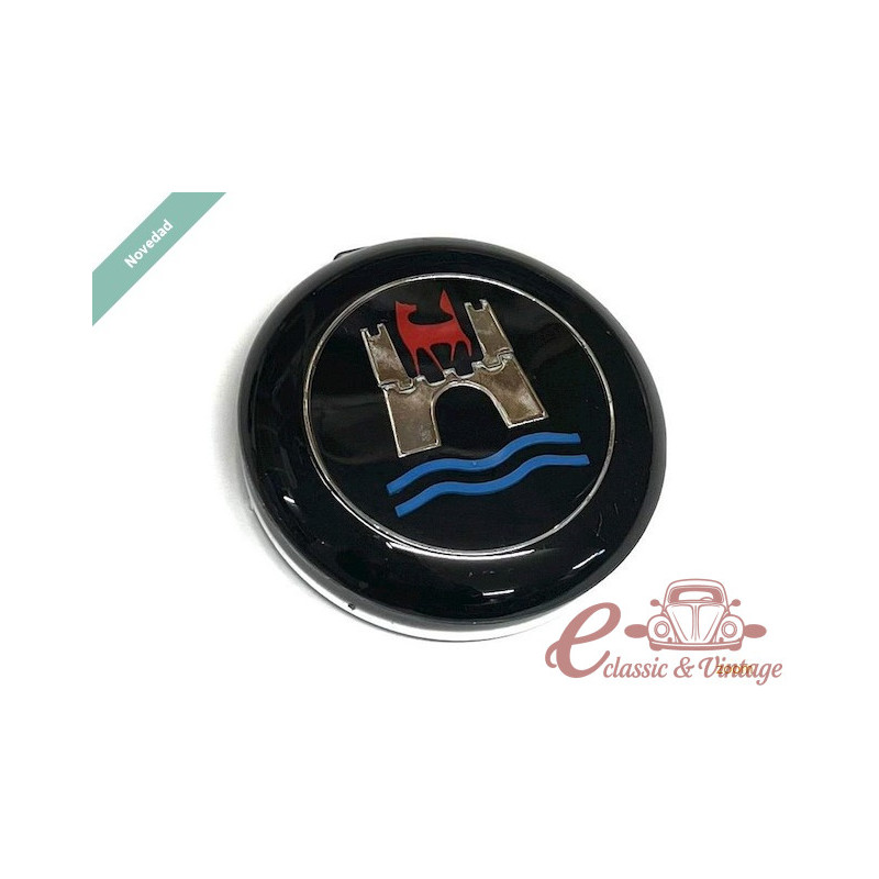Botão de buzina preto com logótipo a cores do Wolfsburg, Carocha / Karmann Ghia / Tipo 3 8/1959-7/1971