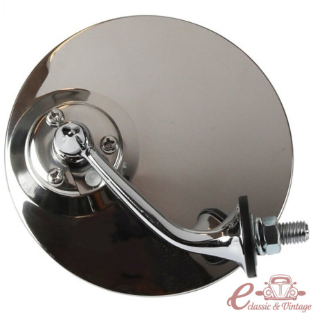 Round "Lucas style" rearview mirror, 10cm diameter, polished stainless steel (wing or door mounting), right side