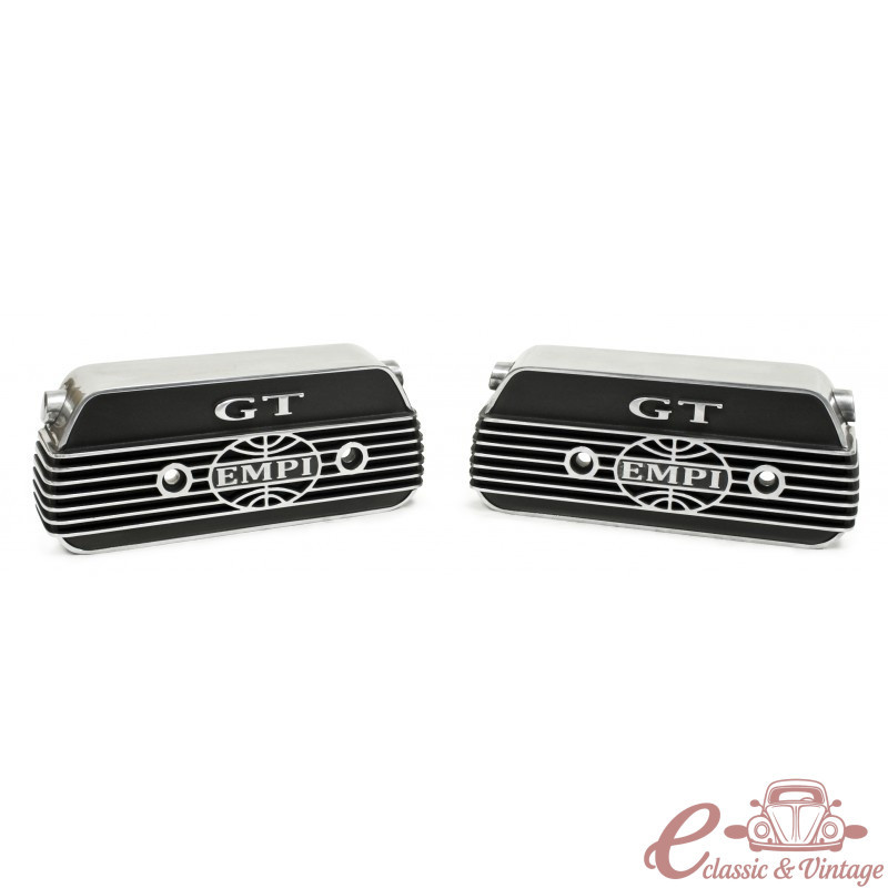 Joc de 2 tapes de balancí d'alumini negre amb ranures i cargols amb el logotip "EMPI GT"