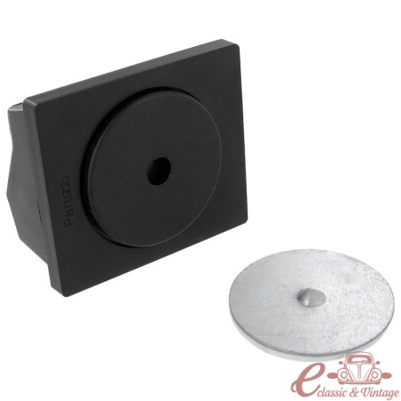 Black manual odometer "KM" with chrome surround and magnetic base