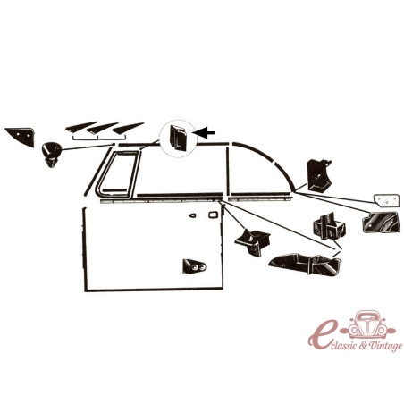 Left or right glass seal cabriolet 65-79