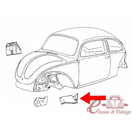 Front wheel house, lower rear section, left, Beetle 1302-1303